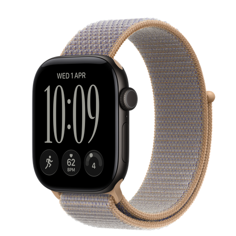 Apple Watch Series 12 GPS + Cellular, 42mm Black Aluminium Case with Chambray Blue Sport Loop