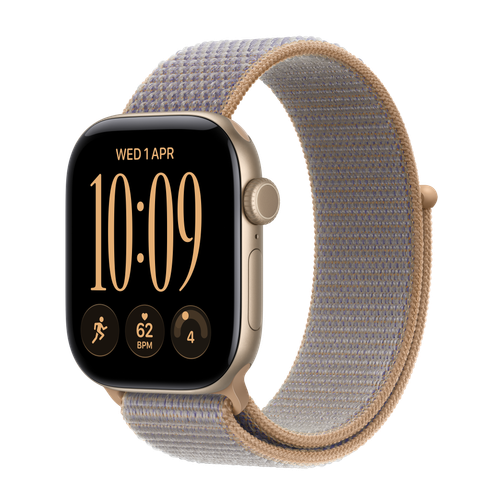 Apple Watch Series 12 GPS + Cellular, 42mm Light Gold Aluminium Case with Chambray Blue Sport Loop