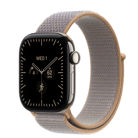 Apple Watch Series 12 GPS + Cellular, 42mm Natural Titanium Case with Chambray Blue Sport Loop