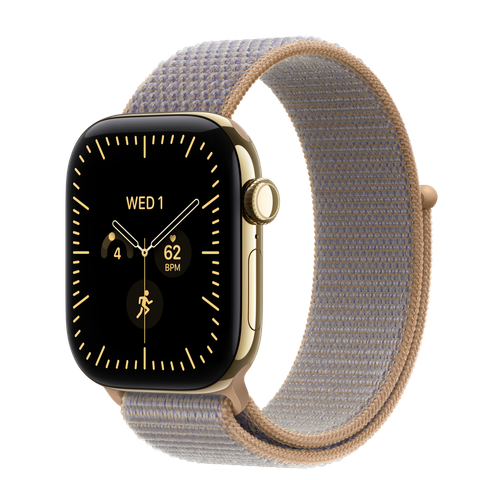 Apple Watch Series 12 GPS + Cellular, 42mm Radiant Gold Titanium Case with Chambray Blue Sport Loop