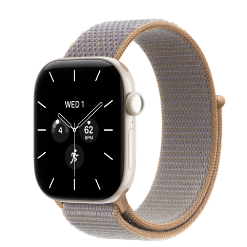 Apple Watch Series 12 GPS + Cellular, 42mm Pearl White Ceramic Case with Chambray Blue Sport Loop
