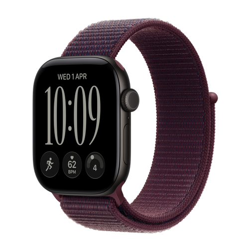 Apple Watch Series 12 GPS, 42mm Black Aluminium Case with Burgundy Sport Loop