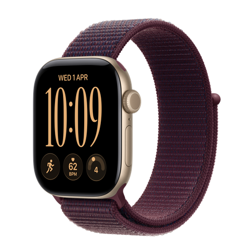 Apple Watch Series 12 GPS + Cellular, 42mm Light Gold Aluminium Case with Burgundy Sport Loop