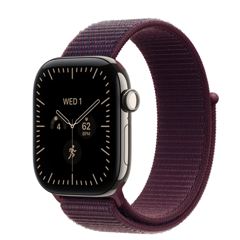 Apple Watch Series 12 GPS + Cellular, 42mm Natural Titanium Case with Burgundy Sport Loop