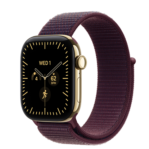 Apple Watch Series 12 GPS + Cellular, 42mm Radiant Gold Titanium Case with Burgundy Sport Loop