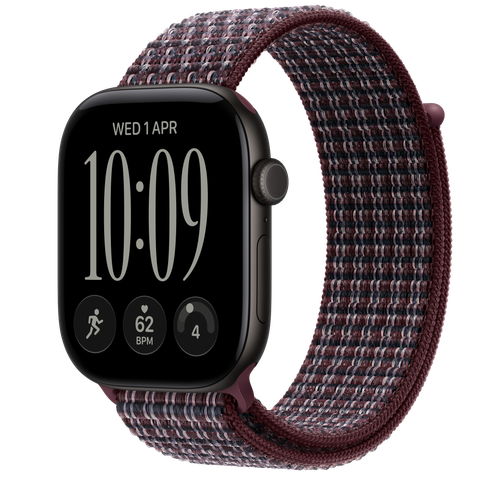 Apple Watch Series 12 GPS, 46mm Black Aluminium Case with Burgundy Plaid Sport Loop
