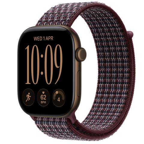 Apple Watch Series 12 GPS, 46mm Dark Bronze Aluminium Case with Burgundy Plaid Sport Loop