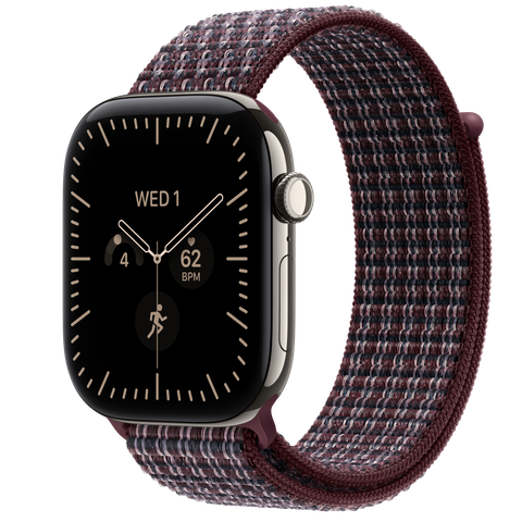Apple Watch Series 12 GPS + Cellular, 46mm Natural Titanium Case with Burgundy Plaid Sport Loop