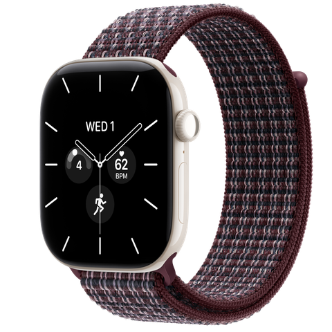 Apple Watch Series 12 GPS + Cellular, 46mm Pearl White Ceramic Case with Burgundy Plaid Sport Loop