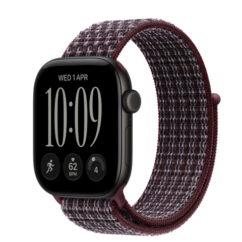 Apple Watch Series 12 GPS + Cellular, 42mm Black Aluminium Case with Burgundy Plaid Sport Loop
