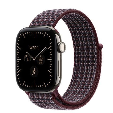 Apple Watch Series 12 GPS + Cellular, 42mm Natural Titanium Case with Burgundy Plaid Sport Loop