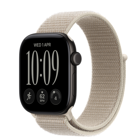 Apple Watch Series 12 GPS + Cellular, 42mm Black Aluminium Case with Limestone Sport Loop