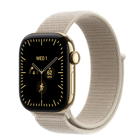 Apple Watch Series 12 GPS + Cellular, 42mm Radiant Gold Titanium Case with Limestone Sport Loop
