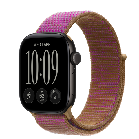 Apple Watch Series 12 GPS, 42mm Black Aluminium Case with Magenta Sport Loop