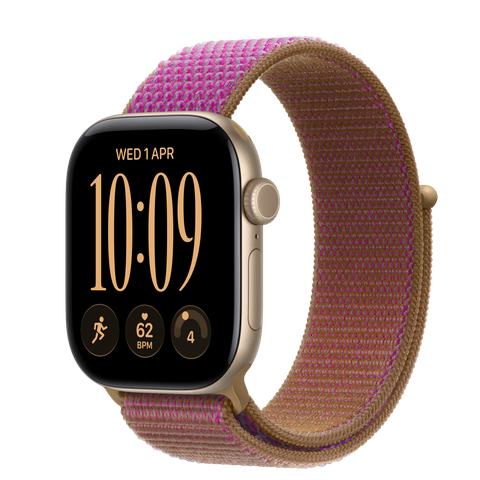 Apple Watch Series 12 GPS + Cellular, 42mm Light Gold Aluminium Case with Magenta Sport Loop
