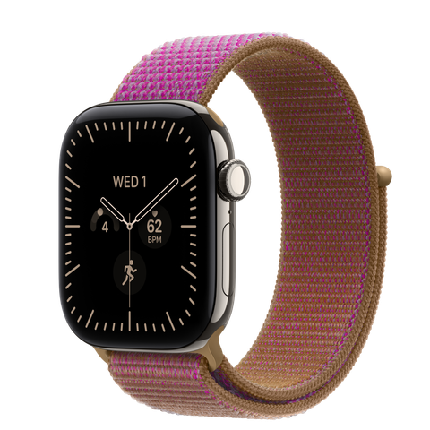 Apple Watch Series 12 GPS + Cellular, 42mm Natural Titanium Case with Magenta Sport Loop