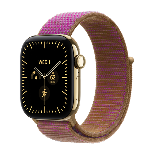 Apple Watch Series 12 GPS + Cellular, 42mm Radiant Gold Titanium Case with Magenta Sport Loop