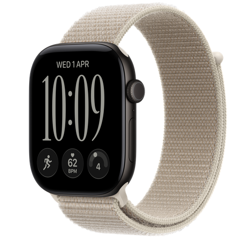 Apple Watch Series 12 GPS + Cellular, 46mm Black Aluminium Case with Limestone Sport Loop