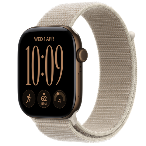 Apple Watch Series 12 GPS + Cellular, 46mm Dark Bronze Aluminium Case with Limestone Sport Loop