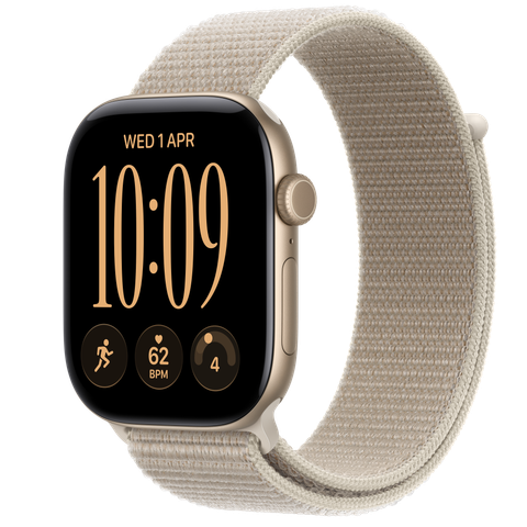 Apple Watch Series 12 GPS + Cellular, 46mm Light Gold Aluminium Case with Limestone Sport Loop