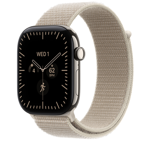 Apple Watch Series 12 GPS + Cellular, 46mm Natural Titanium Case with Limestone Sport Loop