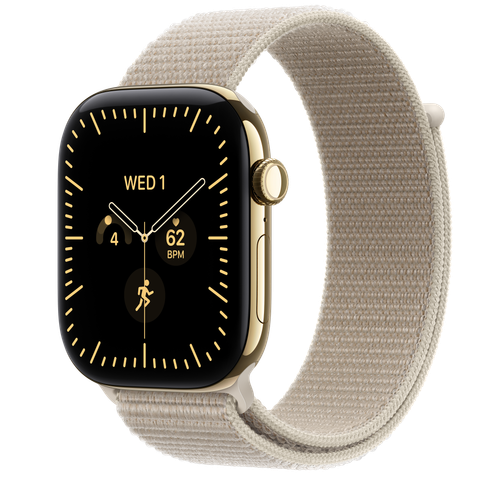 Apple Watch Series 12 GPS + Cellular, 46mm Radiant Gold Titanium Case with Limestone Sport Loop