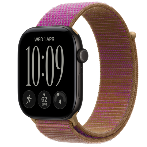 Apple Watch Series 12 GPS + Cellular, 46mm Black Aluminium Case with Magenta Sport Loop