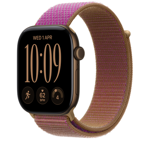 Apple Watch Series 12 GPS, 46mm Dark Bronze Aluminium Case with Magenta Sport Loop