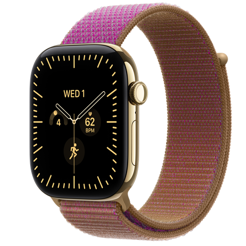 Apple Watch Series 12 GPS + Cellular, 46mm Radiant Gold Titanium Case with Magenta Sport Loop