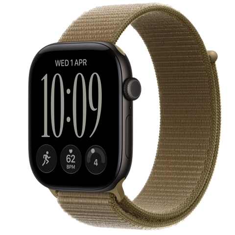 Apple Watch Series 12 GPS, 46mm Black Aluminium Case with Olive Sport Loop