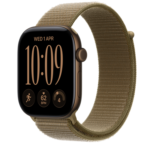 Apple Watch Series 12 GPS + Cellular, 46mm Dark Bronze Aluminium Case with Olive Sport Loop