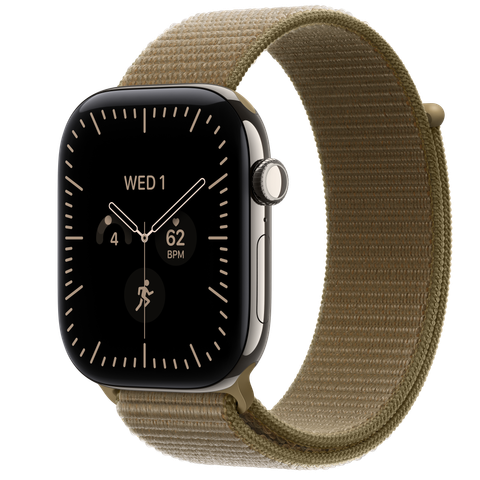 Apple Watch Series 12 GPS + Cellular, 46mm Natural Titanium Case with Olive Sport Loop