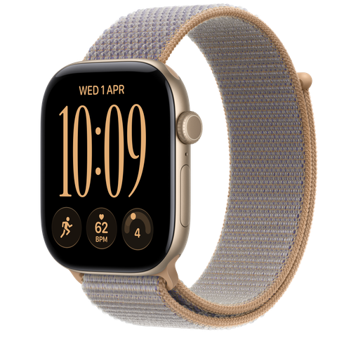 Apple Watch Series 12 GPS, 46mm Light Gold Aluminium Case with Chambray Blue Sport Loop