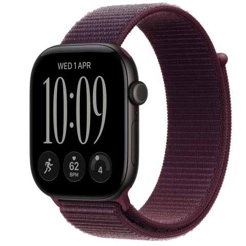 Apple Watch Series 12 GPS, 46mm Black Aluminium Case with Burgundy Sport Loop