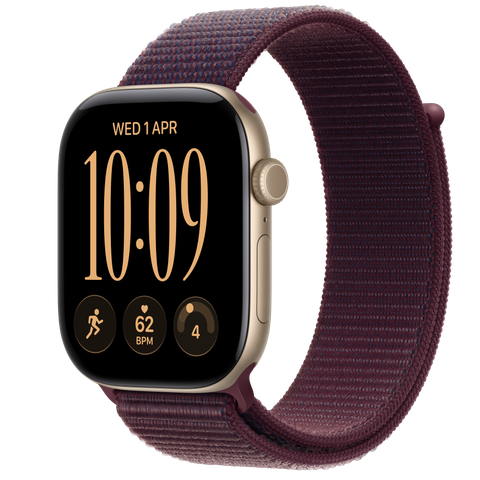 Apple Watch Series 12 GPS + Cellular, 46mm Light Gold Aluminium Case with Burgundy Sport Loop