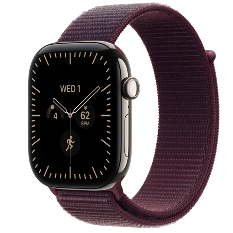 Apple Watch Series 12 GPS + Cellular, 46mm Natural Titanium Case with Burgundy Sport Loop