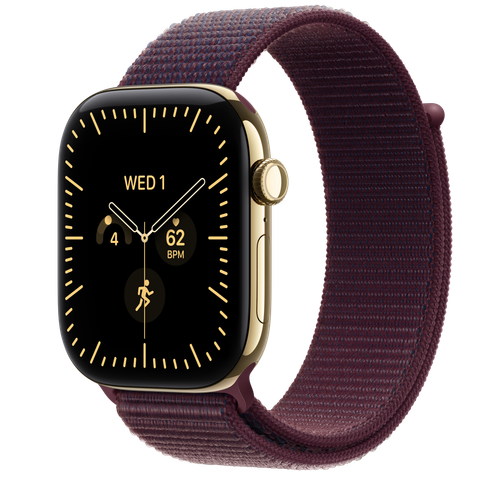 Apple Watch Series 12 GPS + Cellular, 46mm Radiant Gold Titanium Case with Burgundy Sport Loop