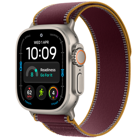 Apple Watch Ultra 4 GPS + Cellular, 49mm Natural Titanium Case with Burgundy Trail Loop