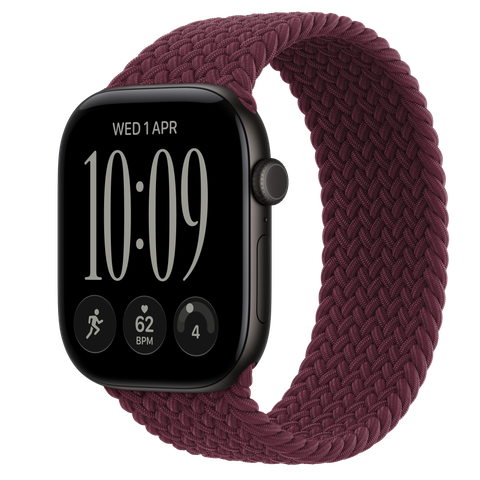 Apple Watch Series 12 GPS, 46mm Black Aluminium Case with Burgundy Braided Solo Loop