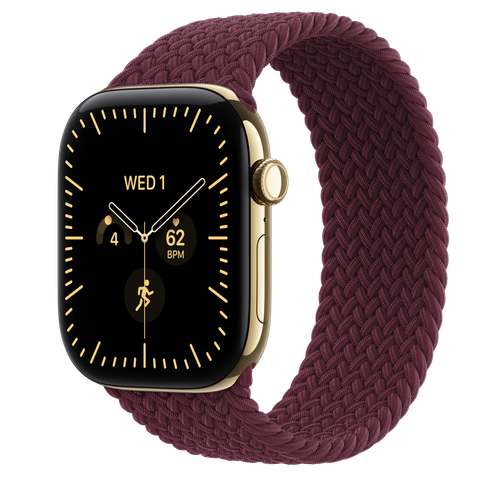 Apple Watch Series 12 GPS + Cellular, 46mm Radiant Gold Titanium Case with Burgundy Braided Solo Loop