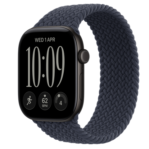 Apple Watch Series 12 GPS + Cellular, 46mm Black Aluminium Case with Navy Blue Braided Solo Loop