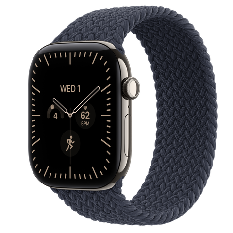 Apple Watch Series 12 GPS + Cellular, 46mm Natural Titanium Case with Navy Blue Braided Solo Loop