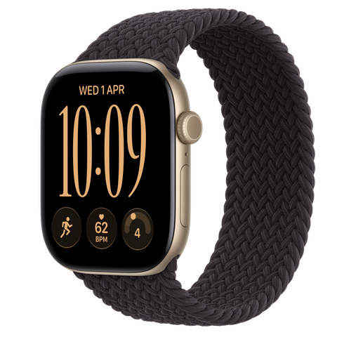 Apple Watch Series 12 GPS, 46mm Light Gold Aluminium Case with Black Braided Solo Loop