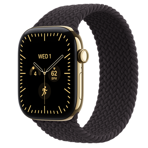 Apple Watch Series 12 GPS + Cellular, 46mm Radiant Gold Titanium Case with Black Braided Solo Loop