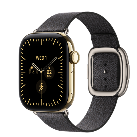 Apple Watch Series 12 GPS + Cellular, 42mm Radiant Gold Titanium Case with Navy Blue Modern Buckle