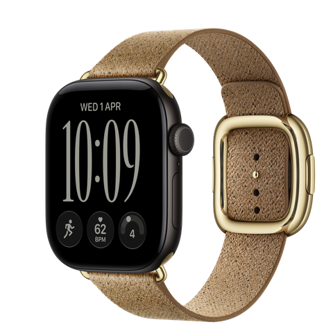 Apple Watch Series 12 GPS, 42mm Black Aluminium Case with Camel Modern Buckle