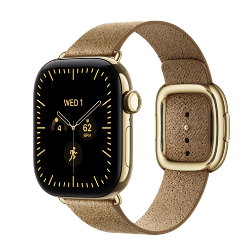Apple Watch Series 12 GPS + Cellular, 42mm Radiant Gold Titanium Case with Camel Modern Buckle