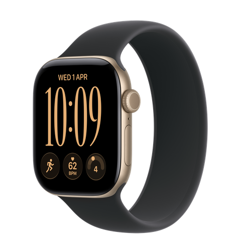 Apple Watch Series 12 GPS, 42mm Light Gold Aluminium Case with Black Solo Loop