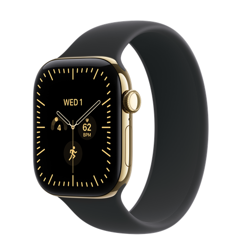 Apple Watch Series 12 GPS + Cellular, 42mm Radiant Gold Titanium Case with Black Solo Loop