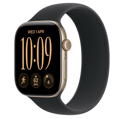 Apple Watch Series 12 GPS, 46mm Light Gold Aluminium Case with Black Solo Loop